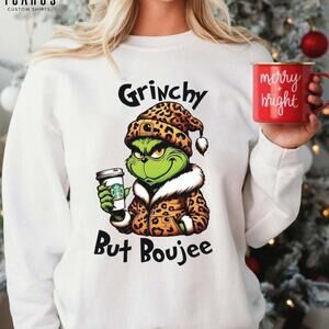 Grinchy But Boujee Christmas Sweatshirt, Trendy Bougie Holiday Sweater